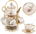 Zhehao 20 Pcs Porcelain Tea Set for Adult, with Metal Holder, Heritage by Zhehao