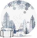 Winter Forest Coasters for Drinks, Sets of 6 with Holder Natural Pine Trees Snowflakes Deer Blue Absorbent Ceramic Coaster with Cork Base Decor for Wooden Table & Bar, Housewarming Gift Home Decor by TSRSUNFLOWER