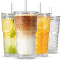 INSETLAN 20 oz Iced Coffee Cups with Lids and Straw, Set of 4 Glass Tumbler by INSETLAN