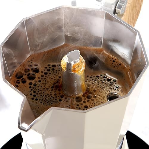 Coffee Pot,10 oz Moka Pot Italian Coffee Maker,Stovetop Espresso Maker 6 Espresso Cup,Camping Espresso Maker Manual Cuban Coffee Percolator for Cappuccino or Latte (Beige) - Image 3