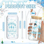 Vesici 6 Set Christmas Glasses Cups 16 oz Winter Drink Cup with Lid Straw and Stopper Can Shaped Beer Tumbler Xmas Appreciation Gifts with Cards and Bow for Women Birthday Party Favor(Wonderland) - Image 3