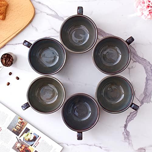 Coffeezone Set of 6 Cups Vintage Design 12 oz Professional Barista Ceramic Latte Art Cappuccino Cups Set (Embossed Grey * 6) - Image 3