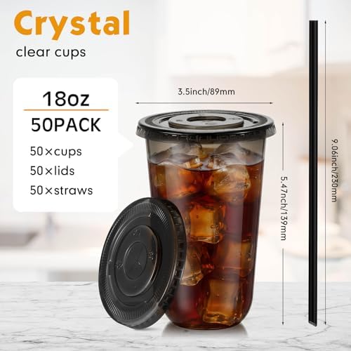 Ziliny 50 Sets 18oz Black Plastic Cups with Lids and Straws Disposable Cups - Image 3
