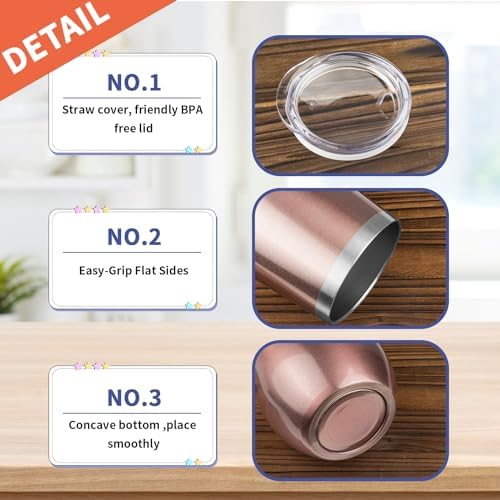 StarSpeed 12oz/12 Pack Insulated Wine Tumbler with Lid,Rose Gold - Image 5