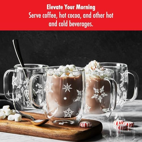 ZWILLING Sorrento Plus 4-pc Double-Wall Glass Snowflake Coffee Mugs, 12-oz, 355ml - Image 3