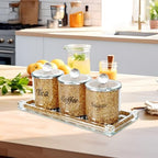 Topsky Coffee Sugar Tea Crystal Canister Set of 4,Sparkly Crystal Crushed Diamonds Home Decor,Silver Kitchen Coffee Jar Storage Set with Label & Lid,Storage Container Set for Countertop,Dining Room - Image 6