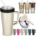 28 oz Iced Coffee Tumbler with Leak-Proof Lid – Stainless Steel Vacuum Insulated Travel Mug & Sleeve, Keeps Drinks Hot or Cold (Cream White) by Unknown