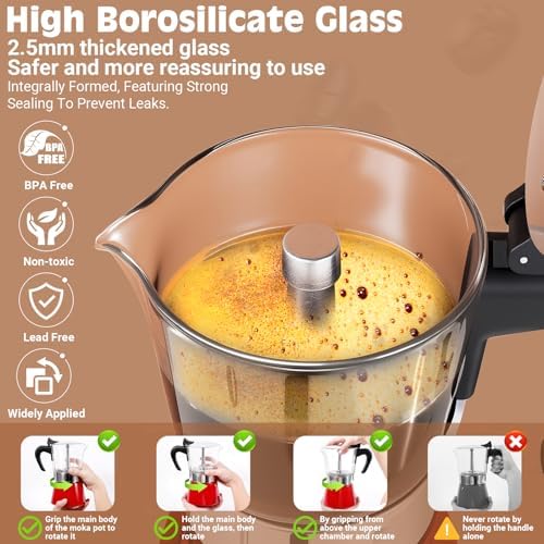 9 Cup 450ml Glass Moka Pot, Stovetop Espresso Maker, Red - Image 3