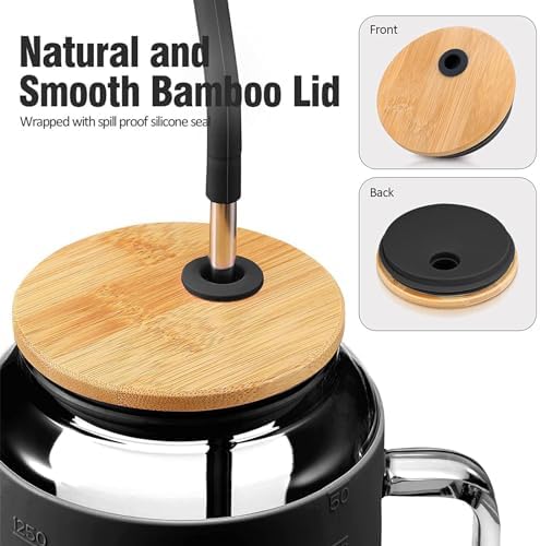 50Oz Glass Mug with Handle and Straw, Silicone Sleeve, Reusable Water Bottle for Beer, Tea, Coffee, Juice, Sustainable Drinking Cup with Lid (Green) - Image 7