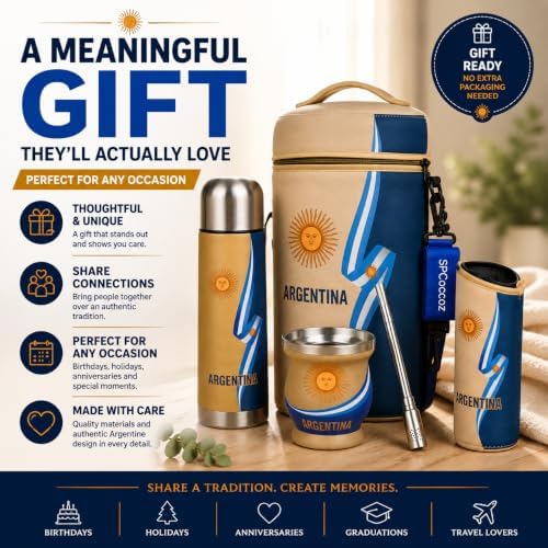 Argentine Yerba Mate Kit – Premium Stainless Steel Mate Cup & Bombilla Set with 750ml Vacuum Insulated Bottle, Yerba Container & Neoprene Bag – Authentic Argentine Design - Image 6