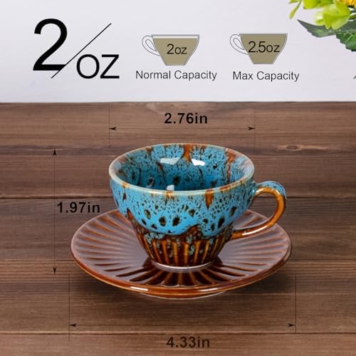 2 oz Espresso Cups Set of 2, Ceramic Cappuccino Cups with Saucers, Durable Porcelain Tea Set & Modern Coffee Cup Collection, Coffee Lover Gifts - Image 4