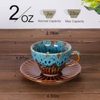 2 oz Espresso Cups Set of 2, Ceramic Cappuccino Cups with Saucers, Durable Porcelain Tea Set & Modern Coffee Cup Collection, Coffee Lover Gifts - Image 4