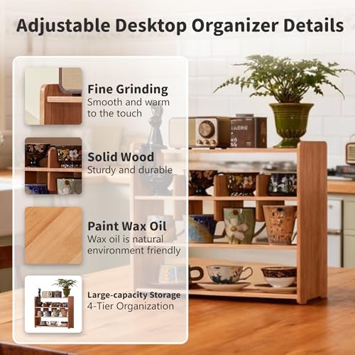 Mug Display Shelf Walnut Wood 4-Tier Coffee Kitchen Countertop Organizer - Image 3