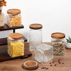 Gerrii Clear 5 Pcs Vintage Glass Food Storage Containers 17/24/34 oz Glass Jar with Lid Airtight Candy Food Canisters for Kitchen Counter Pantry Coffee Beans (Begonia,Sunflower,Window Grilles Square) - Image 6