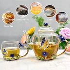 46oz/1300ml Enamel Glass Teapot With Rose Flower Butterfly And Gold Edge,Blue Rose Teapot With Infuser And Lid For Mom,Women,Mother,Birthday - Image 3