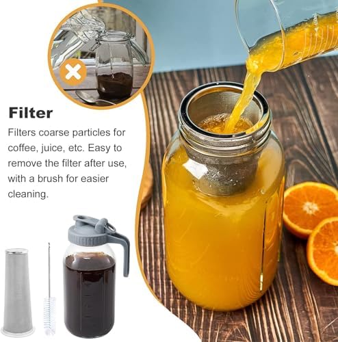 GOSCHE 64oz Glass Pitcher with Lid, Coffee Mason Jar with Pour Spout Lids, Grey - Image 2