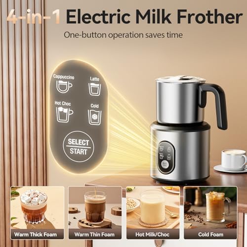 Milk Frother and Steamer, 4-in-1 Electric Foam Maker with Detachable - Image 2