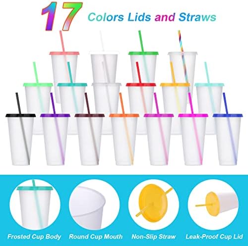 24 Pack Plastic Tumblers with Lids and Straw, Reusable Cups with Lids and Straws Clear Cups for Cold Drink Iced Coffee, Plastic Tumbler Bulk for Party Birthday Gifts (24 oz, Clear Colors) - Image 2