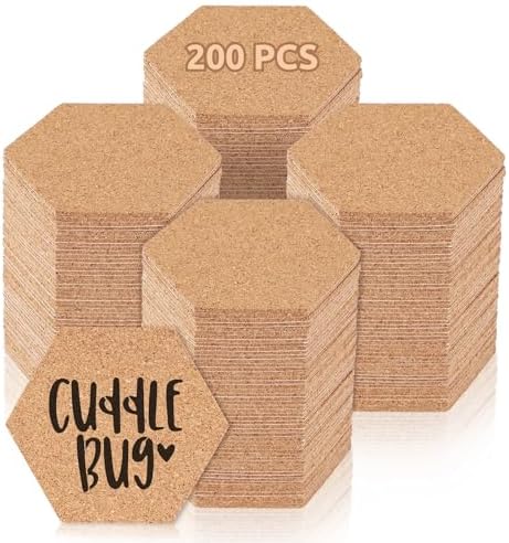 200 PCS Cork Coasters, 4 Inch Thick Wooden Cup Pads for Drink Absorbent, DIY Hexagon Blank Coasters, Bulk Tea or Coffee Coaster Set, for Wine Glass Cup Mug, Office and Home Use by Unknown