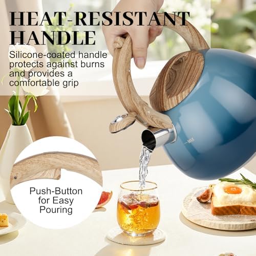 MARSKITOP Tea Kettle Stovetop Whistling, 2.6 Quart Tea Pot for Stove, Food Grade Stainless Steel Teapot for Stovetop with Anti-Hot Handle, Suitable for All Heat Sources, Blue - Image 5