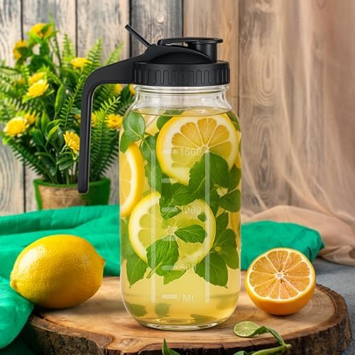 3 Pack Glass Mason Jar Pitcher with Pour Spout Lid, 64OZ Leak-proof Wide Mouth Jugs for Cold Brew Coffee, Breast Milk Storage, Water, Lemonade, Leak Proof - Image 4