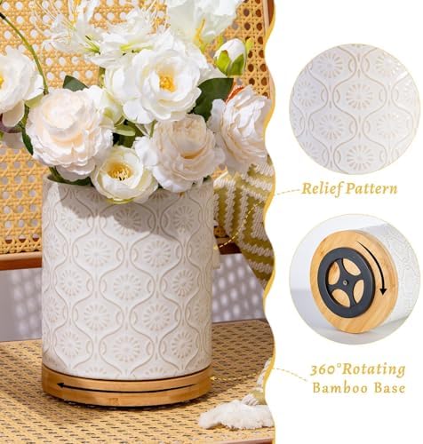 TEATALK Ceramic Utensil Holder Set, 360° Rotating Organizer for Countertop, Farmhouse Vintage Style, Large and Small Crocks in White, 7.7"+5.7" - Image 4