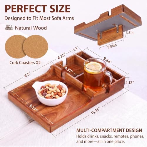 Couch Tray Insert for Middle Seat,2-in-1 Acacia Wood Couch Table - Image 3