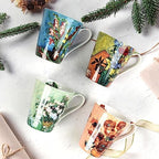 Coffee Mug Sets of 4, 12oz Bone China Porcelain Cups with Art Print Large Handle Dishwasher Microwave safe for Tea Cocoa or Hot Chocolate - Image 2