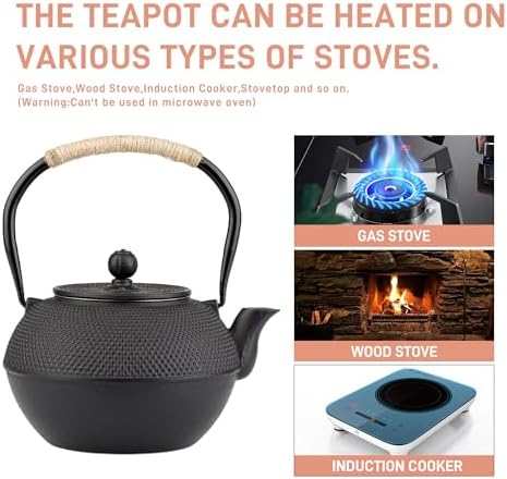Home and Kitchen Japanese Style Cast Iron Teapot Set with Iron Teacups Set of 4, Cast Iron Candle Holder and Cast Iron Trivet for Kettle or Pots, Kitchen Counter Decor and Accessories, IronSet - Image 2