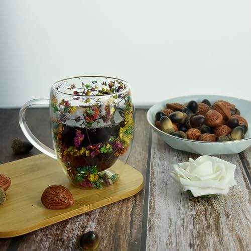 Coffee Mug,Double Wall Glass Coffee Mug, Insulated Glass Coffee Mug Flower Mug Clear Cups for Cappuccino Espresso Latte Tea Milk, Birthday Gifts for Women, Her, Mom, Sister, Girlfriend - Image 4