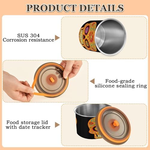Stainless Steel Coffee Storage Containers with Airtight Lid, Sugar Skull Flower Mexican 30oz Food Storage Container Kitchen Canister for Tea, Coffee Beans, Ground, Sugar Storage - Image 5