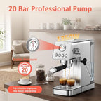 AYCHIRO 20 Bar Espresso Machine with Pressure Gauge, Compact Semi-Automatic Espresso Maker with Steam Wand, 1350W Fast Heating Coffee Machine with Removable 37oz Water Tank for Home Office - Image 2