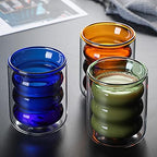 Double Wall Insulated Glass Cups for Coffee - Unique Ripple Shape Colorful Glass Mugs - Cute Shot Glass for Tea, Espresso, Cappuccinos, Latte, Martini, Cocktail, Macchiato, 220ml, 7.4 OZ, Set of 2 - Image 5