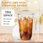 Ziliny 50 Pack 18 Oz Clear Plastic Cups with Lids and Straws, Iced Coffee - Image 3