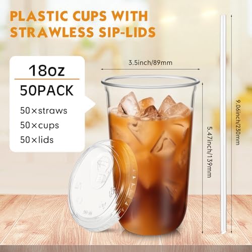 Ziliny 50 Pack 18 Oz Clear Plastic Cups with Lids and Straws, Iced Coffee - Image 3
