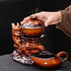Ceramic Teapot with Infuser Chinese Gongfu Tea Set with 8 Cups, Semi Automatic Dragon Design for Loose Leaf Tea - Image 6