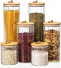 SiliFine Glass Pantry Storage Jar with Lid, 6 Set, Bamboo Lid with Ring by SiliFine