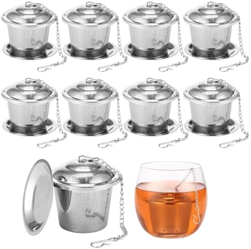 9 Pcs Tea Infusers, Stainless Steel Mesh Strainers for Loose Leaf Tea, With Drip Trays and Hook Chain, Fine Mesh Metal Steepers for Cups, Mugs, Teapots, Easy to Clean, for Daily Brewing by Unknown