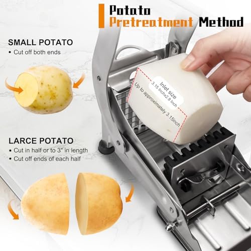 French Fry Cutter, Dishwasher Safe Potato Slicer with 1/2" & 3/8" Blades, Non-Slip Suction Base, Stainless Steel Manual French Fries Cutter for Potato, Carrot, Cucumber and Homemade Fries - Image 6