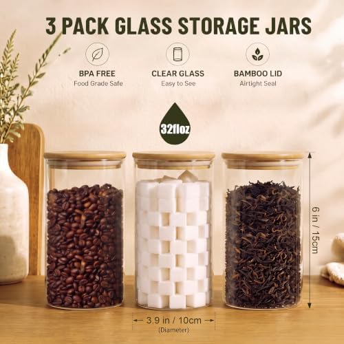 3 Pack 960 ML / 32 FL Oz Glass Storage Container with Wood Lid - Image 2