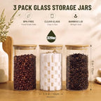 3 Pack 960 ML / 32 FL Oz Glass Storage Container with Wood Lid - Image 2