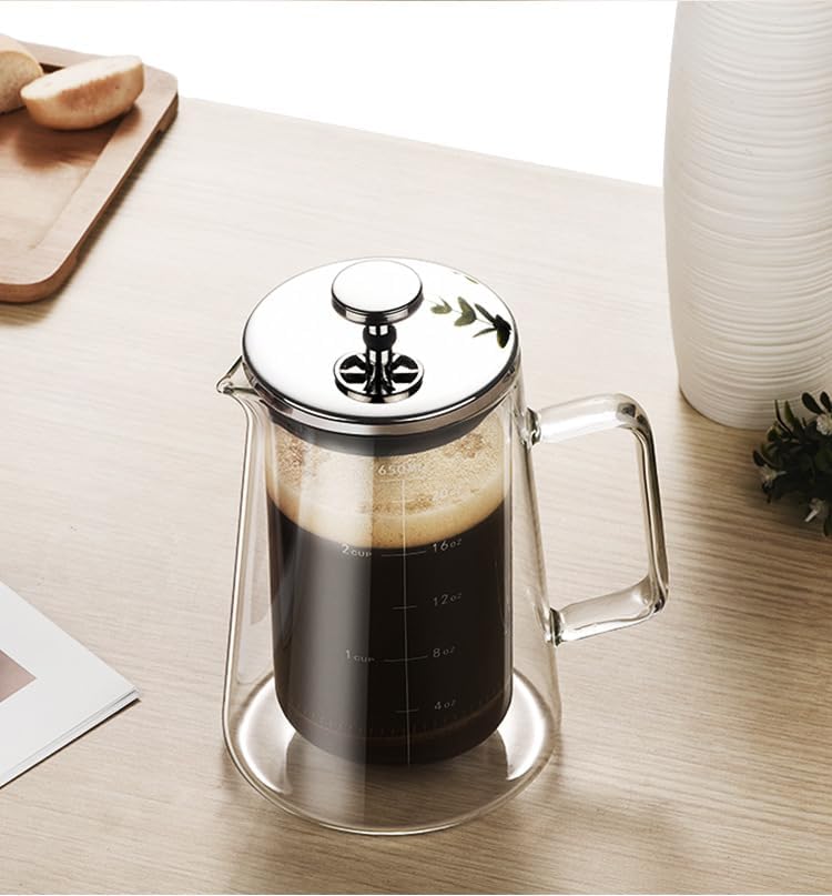 Vortex XLYTB650 Premium Double Layer French Press Coffee Maker - 650ml Heat Resistant Borosilicate Glass Pot, Stainless Steel Plunger for 2-3 Cups, Elegant Home Office Brew - Image 3