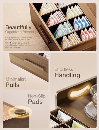 TINAMO Acacia Wooden Tea Box Organizer with Drawer for Countertop Display - Image 3