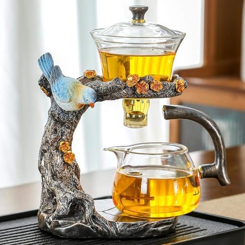 Glass Kungfu Teapot Set Tea maker with Infuser Semi Automatic Tea Set (Blue bird) by zurucily