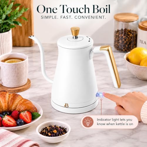 Beautiful Electric Gooseneck Kettle, 1 Liter, 1200W, Stainless Steel Interior, Fast Boil, Precision Pour Spout, Auto Shut-Off & Boil-Dry Protection (White) - Image 5