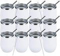 MEWAY 12 OZ/12 Pack Wine Tumbler Glasses with Lid -Double Wall Vacuum Stainless Steel Travel Tumbler Mug,Stemless Insulated Wine Cup for,Coffee,Cocktails,Gifts (White,Set of 12) by MEWAY