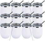 MEWAY 12 OZ/12 Pack Wine Tumbler Glasses with Lid -Double Wall Vacuum Stainless Steel Travel Tumbler Mug,Stemless Insulated Wine Cup for,Coffee,Cocktails,Gifts (White,Set of 12) by MEWAY