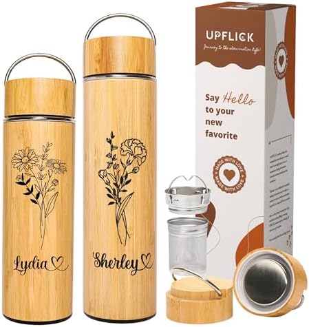 Bamboo Tumbler Customized Name Birth Month Flower Tea Infuser Bottle for Loose Tea Leaves Gift for Mom Personalized (Style D) by UPFLICK