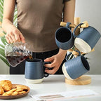 HASENSE Ceramic Large Coffee Mugs Set of 4-15 Ounce Porcelain Coffee Cups Set with Handle Perfect for Tea, Cocoa, Latte, Milk and Cappuccino, Modern Tea Cups Set for Man and Woman, Dark Blue - Image 6