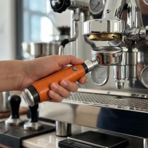 54mm Bottomless Portafilter with Handmade Genuine Leather Sleeve, Compatible with Breville 870/875/878/880 Espresso Machines, Stainless Steel Naked Portafilter Replacement - Image 5